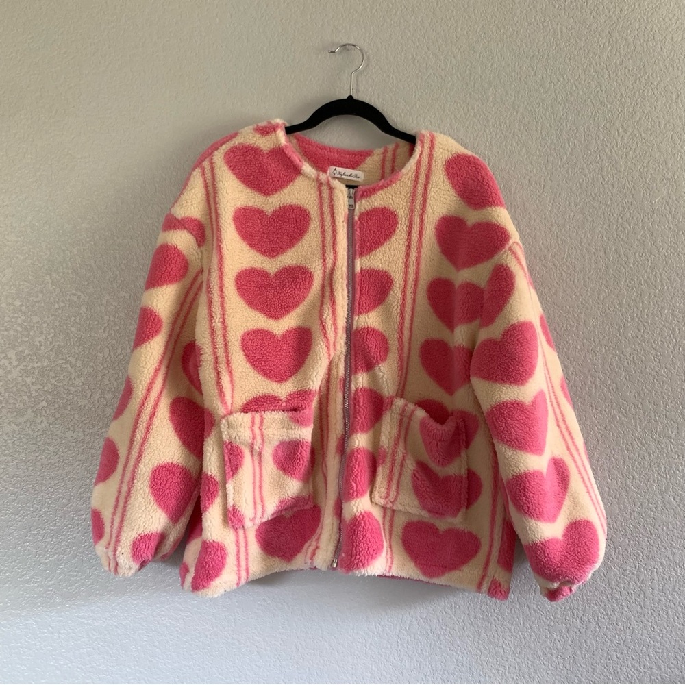 Pink Heart Teddy Zip Up Jacket
